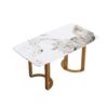 63" Modern Artificial Stone Pandora White Curved Metal Leg Dining Table, 6 People - Antique White - Image 5