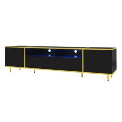 Modern TV Stand For TVs Up To 80", Entertainment Center With 2 Shelves And LED Lights, TV Storage Cabinet With 2 Drawers, 2 Cabinets And Metal Legs For Living Room - Black