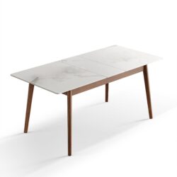 Round Corner Diagonal Leg Telescopic Table For 6 - 8 People To Meet Dining Table - White / Walnut
