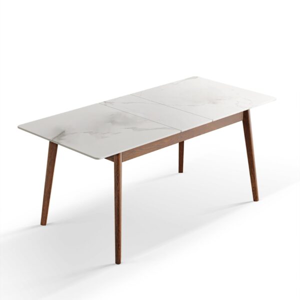 Round Corner Diagonal Leg Telescopic Table For 6 - 8 People To Meet Dining Table - White / Walnut