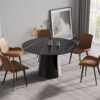 Modern Artificial Stone Round Carbon Steel Base Dining Table, Can Accommodate 6 People - Black - Image 11