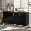 Modern Sideboard With Four Doors, Metal Handles & Legs And Adjustable Shelves Kitchen Cabinet - Black - Image 13