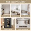 Hall Tree With Bench And 3 Hooks, Modern Entryway Storage Organizer Cabinet With 4 Doors, 1 Drawer And Adjustable Shelves For Hallway, Entryway, Living Room - Black - Image 9