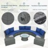 10 Piece Outdoor Sectional Half Round Patio Rattan Sofa Set, Wicker Conversation Furniture Set For Free Combination - Blue - Image 5