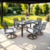 7 Pieces Modern Classic Outdoor Patio Dining Set, Rectangular Table & 6 Swivel Rock Dining Chairs, Rust Free, Weather Resistant - Ember Black - Image 10