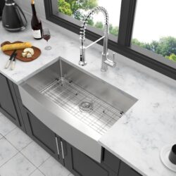 33" Farmhouse Sink Stainless Steel 16 Gauge Apron Front Kitchen Sink - Brushed Nickel