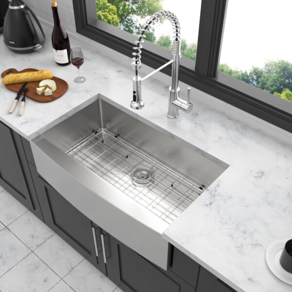 33" Farmhouse Sink Stainless Steel 16 Gauge Apron Front Kitchen Sink - Brushed Nickel