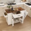 Rustic Movable Kitchen Island On Wheels With Storage & Power Outlet - White - Image 5