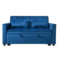 3 In 1 Convertible Sofa Bed With Reclining Backrest And Pillows - Blue