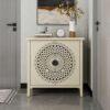 Hollow Carved 2 Door Accent Cabinet Sideboard Buffet Storage Cabinet With Adjustable Shelf For Entryway Living Room Bedroom - Natural - Image 2