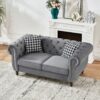 Chesterfield Velvet Upholstery Fabric Sofa With Roll Armrest And Nailhead, Mid Century Modern 2 Seater Couch - Gray - Image 5