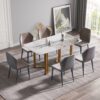 63" Modern Artificial Stone Pandora White Curved Metal Leg Dining Table, 6 People - Antique White - Image 14