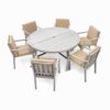 6 Person Outdoor Wooden Dining Set With Umbrella Hole And Removable Cushions For Patio - Gray - Image 8