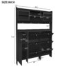 Multifunctional Tipping Bucket Shoe Cabinet With Storage Shelf & 6 Flip Drawers, Large Hall Tree With Tempered Glass Doors, Foyer Cabinet With 4 Hooks For Hallway - Black - Image 3