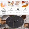 Modern Man-Made Stone Round Metal Dining Table, Position For 6 People - Gold / Black - Image 6
