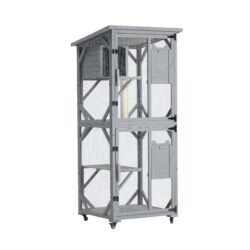 Large Cat House Outdoor Catio Cat Enclosures On Wheels, Kitty House With Upgraded Resting Box Waterproof Roof - Gray
