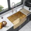 Farmhouse Kitchen Sink 33" Stainless Steel 16 Gauge Apron Front - Gold - Image 4