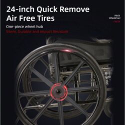 Heavy Duty Manual Wheelchair With Double X Force Support 24" Non Inflatable Tires Foldable Transport Wheelchair With Quick Release Wheels 350Lbs Capacity - Black / Silver