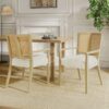 Mid Century Modern Arm Dining Chair (Set of 2) With Rattan Backrest - Beige / Natural Ash - Image 2