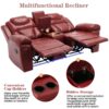 3 Pieces Recliner Sofa Sets Home Theater Seating Manual Recliner Chair With Center Console And Led Light Strip For Living Room - Wind Red - Image 6