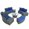 10 Piece Outdoor Sectional Half Round Patio Rattan Sofa Set, Wicker Conversation Furniture Set For Free Combination - Blue - Image 11