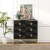 3 Drawer Storage Cabinet, 3 Drawer Modern Dresser, Chest Of Drawers With Decorative Embossed Pattern Door For Entryway, Living Room, Bed Room - Black - Image 7