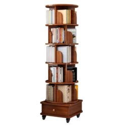 6 Tier Rotating Bookshelf With Wheels, 360° Wood Corner Bookcase Organizer For Small Spaces - Walnut Brown