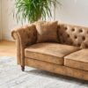 Chesterfield 3 And 2 Seater Sofa Set, High Tech Fabric Upholstered Couch For Living Room And Office - Brown - Image 11