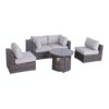 All Weather Rattan Sectional Lounge Set With Cushions And Fire Pit - Brown Mix / Gray - Image 7