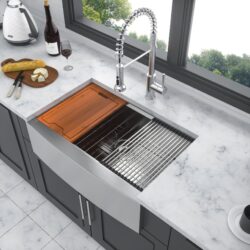 Farmhouse Kitchen Sink 33" Stainless Steel Apron Front Basin With Workstation - Black / Gray