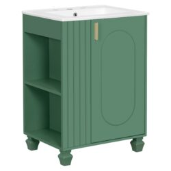 Classic Retro 24" Bathroom Vanity With Sink, Door Shelf, Side Open Storage Frame - Green