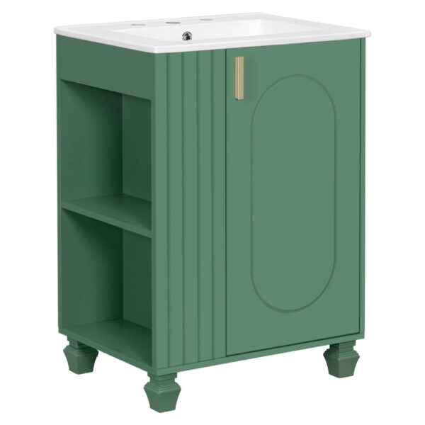 Classic Retro 24" Bathroom Vanity With Sink, Door Shelf, Side Open Storage Frame - Green