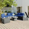 10 Piece Outdoor Sectional Half Round Patio Rattan Sofa Set, Wicker Conversation Furniture Set For Free Combination - Blue - Image 3