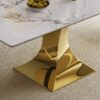 Modern Rectangular Dining Table For 6 - 8, Plated Hourglass Base, Sintered Stone Top - Gold / White - Image 4
