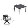 5 Piece Outdoor Patio Furniture, Modern Dining Set, 4 Swivel Chairs Rockers Sunbrella Fabric And Square Dining Table With Umbrella Hole - Ember Black - Image 3