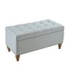 Elegant Ottoman Storage Bench With Recessed Support Hinge, Rivet Trim Linen - Gray - Image 4
