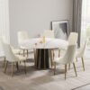 59.05" Modern Artificial Stone Round Panel Metal Iron Base Dining Table, Can Accommodate 8 People, (Not Including Chairs) - White / Black - Image 10