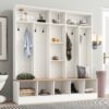 Wide Design Hall Tree With Storage Bench, Minimalist Shoe Cabinet With Cube Storage & Shelves, Multifunctional Coat Rack With 8 Hooks For Entryways, Mudroom - White - Image 2