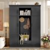 Hall Tree With Bench And 3 Hooks, Modern Entryway Storage Organizer Cabinet With 4 Doors, 1 Drawer And Adjustable Shelves For Hallway, Entryway, Living Room - Black - Image 4