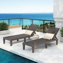 2 Piece Outdoor Chaise Lounges With Adjustable Backrest, Polypropylene - Dark Brown