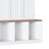 Farmhouse Hall Tree With 4 Hidden Hanging Hooks, Versatile Seating Bench With 8 Doors, Entryway Shoe Cabinet With Open Compartments For Living Room - White - Image 13