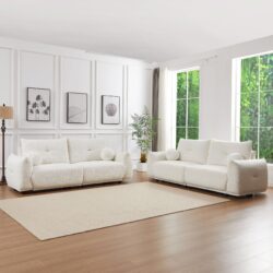 Lamb's Wool 2 Seater Cushion Sofa Comfortable Sofa For Living Room Bedroom And Other Casual Spaces Lamb's Wool Sofa With 2 Cushions And 2 Ball Pillows (Set of 2) - Beige