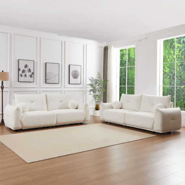 Lamb's Wool 2 Seater Cushion Sofa Comfortable Sofa For Living Room Bedroom And Other Casual Spaces Lamb's Wool Sofa With 2 Cushions And 2 Ball Pillows (Set of 2) - Beige