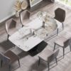 Modern Artificial Stone Pandora White Curved Metal Leg Dining Table, Can Accommodate 6-8 People - Antique White - Image 14