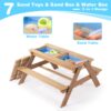 3-In-1 Kids Outdoor Wooden Picnic Table With Umbrella, Convertible Sand & Water, ASTM & CPSIA Certification - Natural Wood - Image 4
