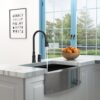 16.9" Kitchen Sink Faucet With Separate Handle And Pull Down Sprayer, Lead Free Brass - Matte Black - Image 7