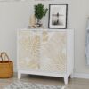 Vintage Carved Buffet Cabinet With Adjustable Shelves, Wooden Decorative Sideboard - White - Image 8