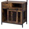 Furniture Style 2 In 1 Pet Friendly Dog Crate Composite Desk Hutch - Rustic Brown - Image 10