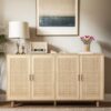 Elegant And Functional 4 Door Rattan Decorative Storage Cabinet For Bedroom, Living Room, Office - Natural - Image 5