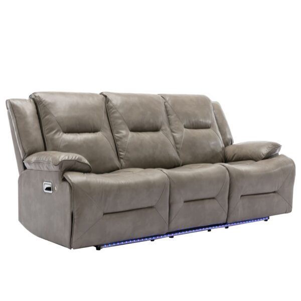 3 Seater Home Theater Recliner Manual Recliner Chair With A Led Light Strip Two Built-In Cup Holders For Living Room - Gray